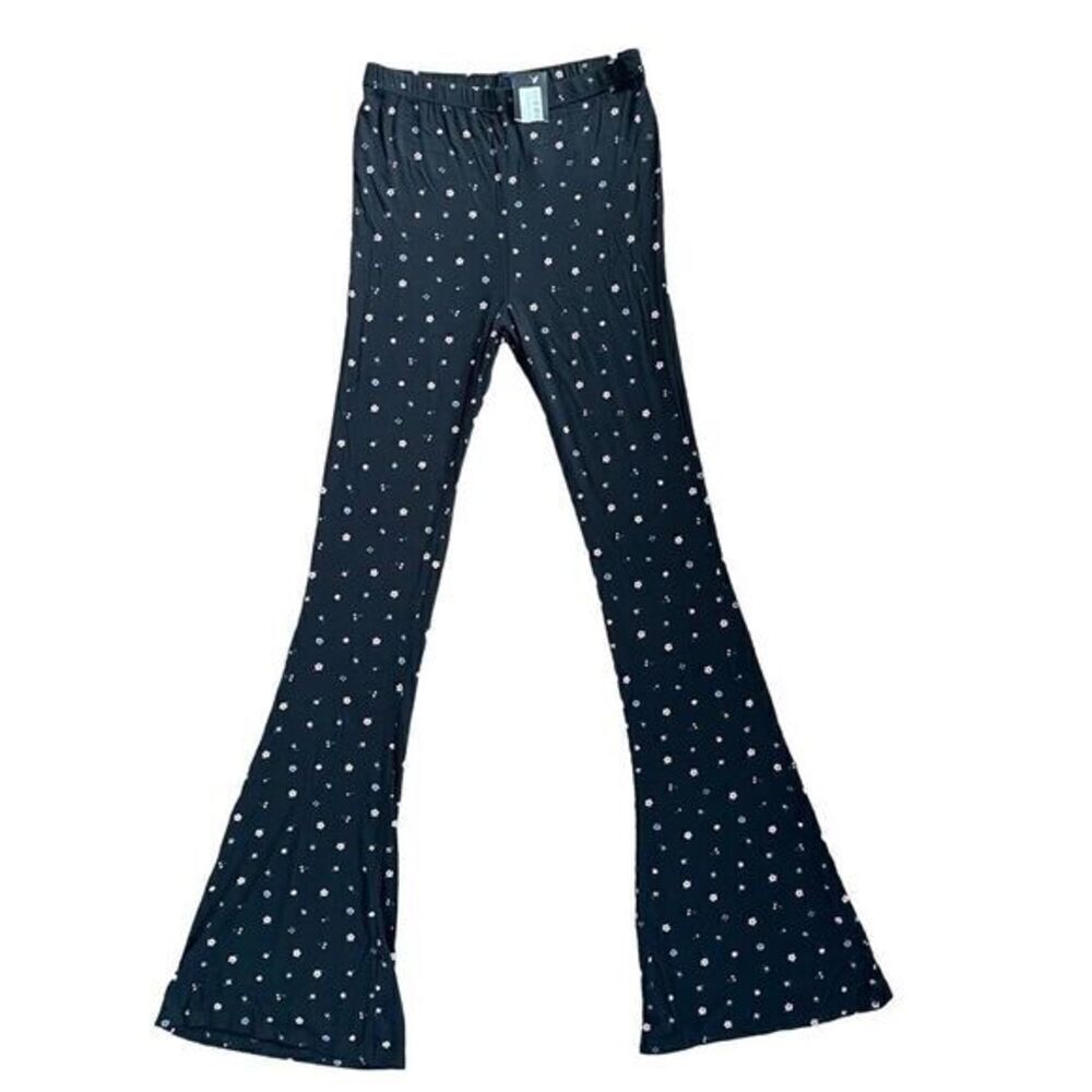 Nasty Gal NWT Black Ditsy Floral Printed Flare Stretch Pants Women’s Size 6